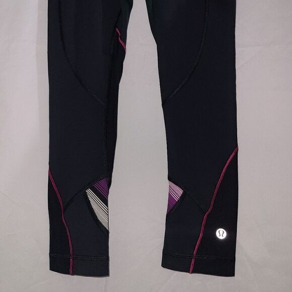 Lululemon Wet Dry Warm Purple Black Leggings Size 2 - Picture 2 of 6